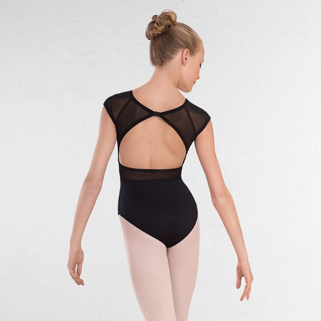 1st Position Raglan Sleeve Open Back Mesh Panel Leotard