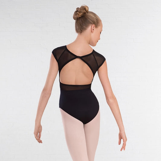 1st Position Raglan Sleeve Open Back Mesh Panel Leotard